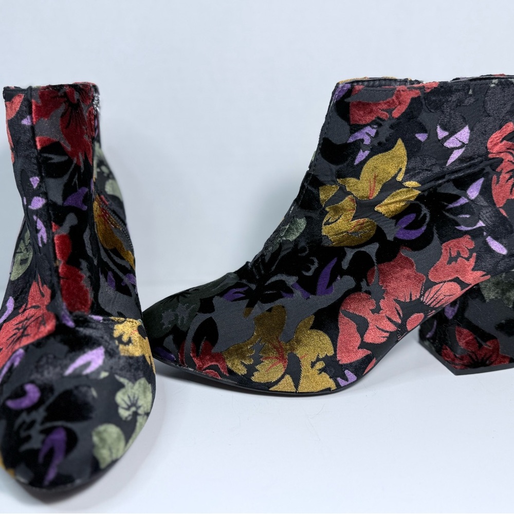 Floral Velvet Ankle Boots - Black, Red, Gold, Purple